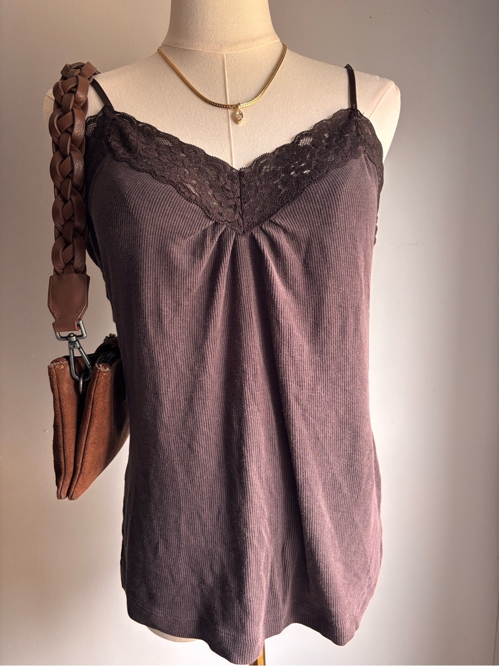 Worthington Lace-Trim Cami Tank Top - Brown